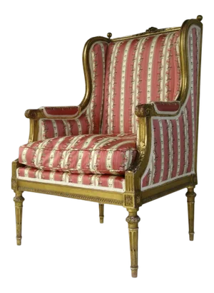 French Carved Gilt Louis XVI Bergere Chair c 1880