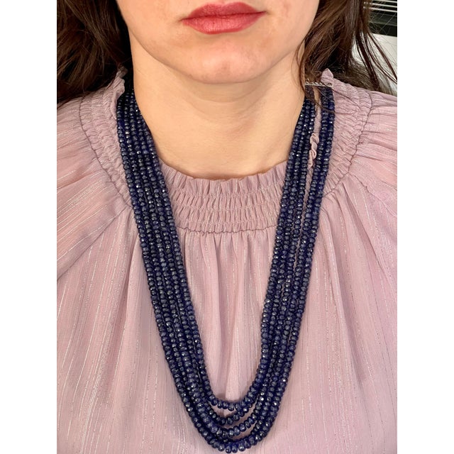 Faceted 980 Carat Natural Tanzanite Bead Five Strand Necklace 14 Karat Gold All natural beads , no color enhancement 22"...