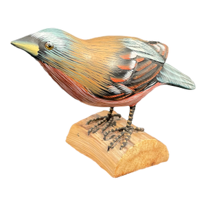 Vintage Wood Carving Life Size Sculpture of Gray-Crowned Rosy Finch