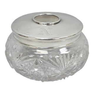 Antique Victorian Sterling Silver Crystal Glass Vanity Hair Receiver "N" Mono For Sale