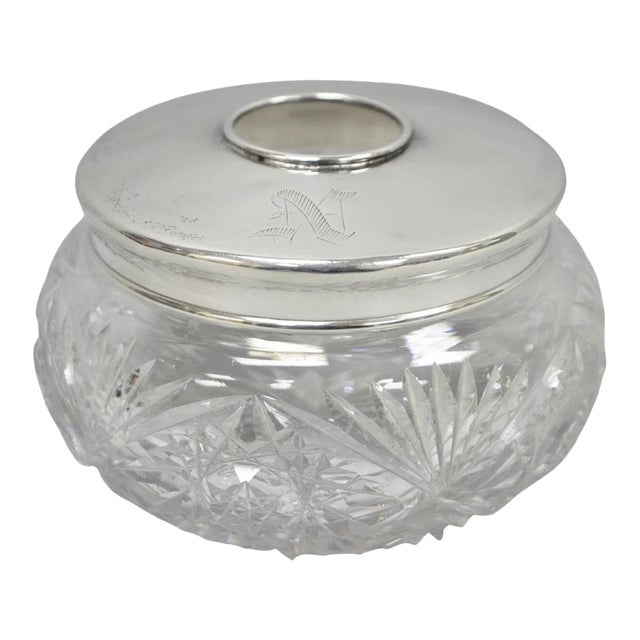 Antique Victorian Sterling Silver Crystal Glass Vanity Hair Receiver "N" Mono For Sale