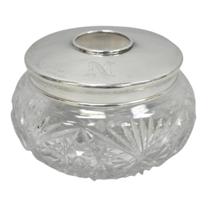 Antique Victorian Sterling Silver Crystal Glass Vanity Hair Receiver "N" Mono