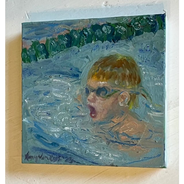 “First Swim Meet”, Expressionist, Figurative, Original Oil Painting, by Van Ness For Sale - Image 9 of 13