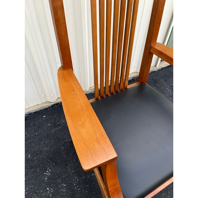 Brown Stickley 21st Century Collection Leather & Cherry Mission Dining Chairs- Set of 6 For Sale - Image 8 of 12