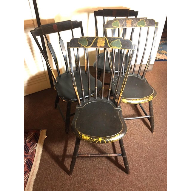 Early 19th Century Hitchcock New England Spindle Back Painted Chairs Set of Four For Sale - Image 5 of 16