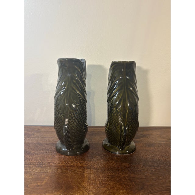 Dark Green Vintage Dartmouth Pottery Gluggle Jugs, Vases - Pair - 1950s England For Sale - Image 8 of 10