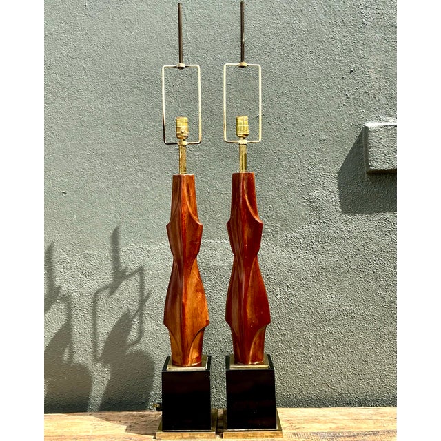 Vintage Original Laurel Lamp Company Wood Sculptural Lamps - A Pair For Sale - Image 9 of 12