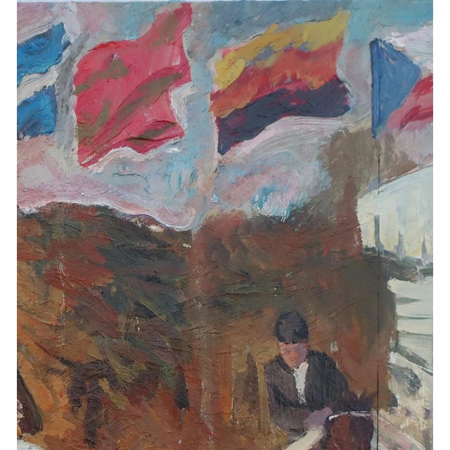 Campaign 1980s Parade Oil Painting, Ukrainian Soviet Art, 1980s 41,5-39 For Sale - Image 3 of 6