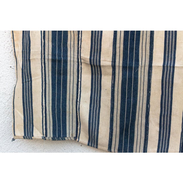 Vintage African Moss "Saria Linear" Indigo Throw For Sale - Image 4 of 8