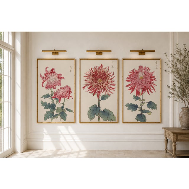 Not Yet Made - Made To Order Red Chrysanthemum Triptych, Vintage Japanese Botanical Art Prints (Set of 3), 12" X 18" For Sale - Image 5 of 7
