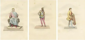 Mercuri, Royal and Noble Costume Prints: D'Anjou, Military Attire, Young Squire, 1845, Prints, Set of 3