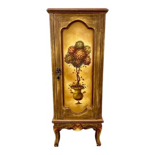 French Provincial Hand Painted One Door End Table or Nightstand For Sale