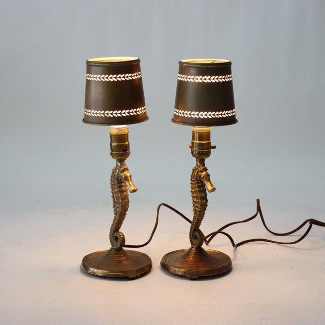 Arts & Crafts Pair of Oscar Bach Inspired Arts & Crafts Bronze Figural Seahorses C1920 For Sale - Image 3 of 7