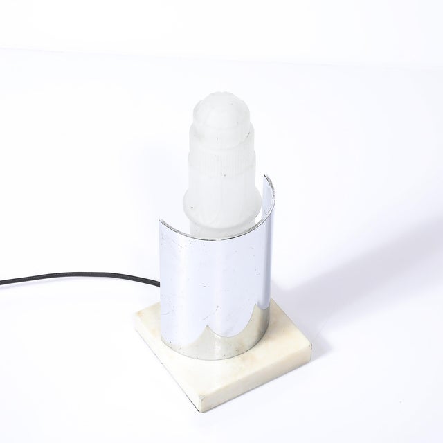 Art Deco Table Lamp in Frosted Glass W/ Polished Chrome Diffuser on Marble Base For Sale - Image 12 of 14