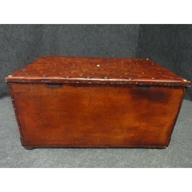 Metal Leather Covered & Brass Studded Chest, 1870s For Sale - Image 7 of 8