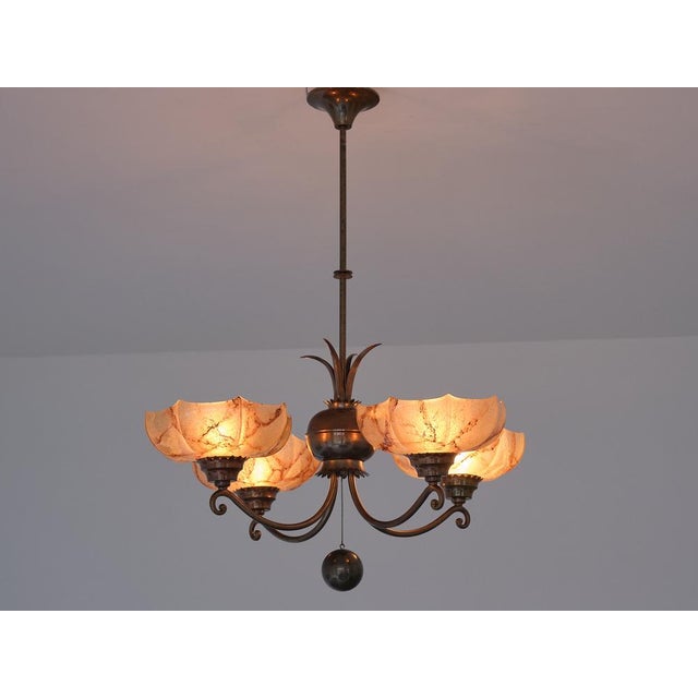 Vintage Swedish Hanging Light in Brass and Marbled Glass, 1927 For Sale - Image 12 of 18