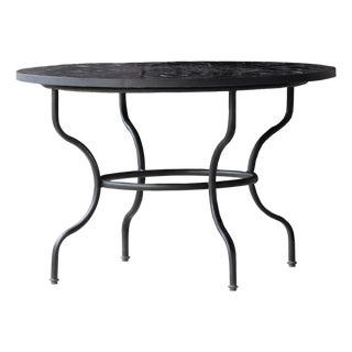 Matthew Izzo Home Moroccan Zellige Midnight Tile With Black Iron Base 48" Round Dining Table For Sale