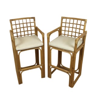Boho Chic Bamboo Barstools - A Pair For Sale