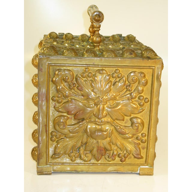 Mid 19th Century Coal Box, Hod, Scuttle Antique Brass Scottish Victorian Embossed Man in the wood For Sale - Image 5 of 18