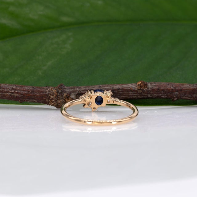 Ceylon Blue Sapphire Ring With Earth-Mined Diamond Accents in Solid 14k Gold, Size 6.75 For Sale - Image 9 of 10