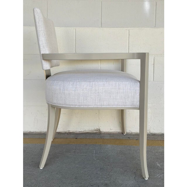 Original retail $11,570, stylish Caracole Modern White Reserved Seating Dining chairs Set of 6, two arms and four sides,...