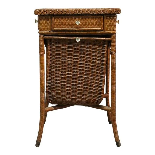 Heywood-Wakefield Antique Heywood Wakefield Wicker Sewing Stand Signed C1920 For Sale - Image 4 of 11