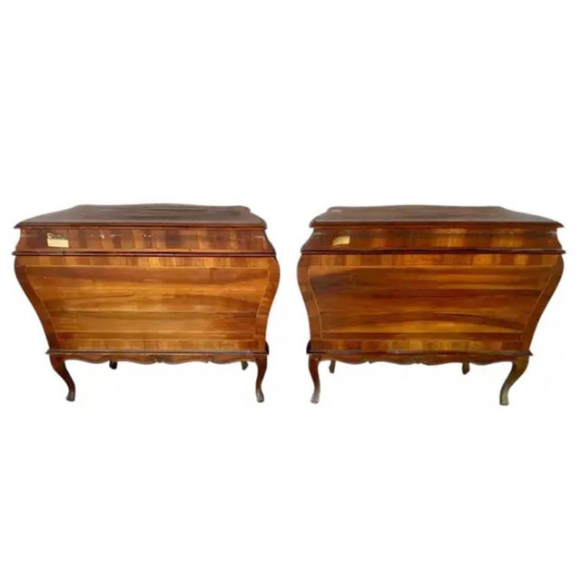 Italian Inlaid Walnut Bombé Commodes, Baroque Style, Mid-20th Century For Sale - Image 17 of 18