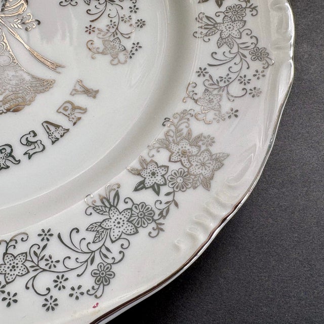Mid-Century Modern Vintage 25th Anniversary Plate by Norcrest – Silver Wedding Porcelain Plate For Sale - Image 3 of 5