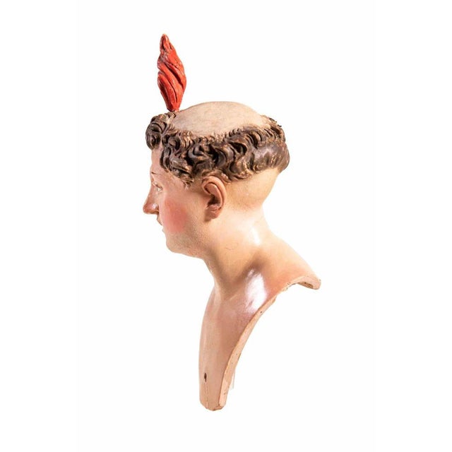 Head of man is a sculpture realized in polychrome ceramic with glass eyes. Neaples, 18th Century.