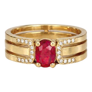 Split Shank Oval Ruby Engagement Silver, Gold Ring, Size 9.5 For Sale