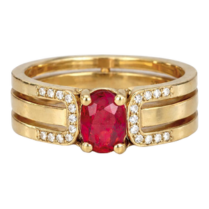 Split Shank Oval Ruby Engagement Silver, Gold Ring, Size 9.5