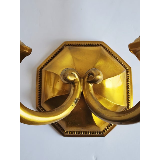 1930s Early 20th Century Georgian Cast Brass Wall Sconces-a Pair For Sale - Image 5 of 12