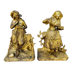Late 1800s Bronze Bookends, Young Lady and Gentleman Flirting - Set of 2