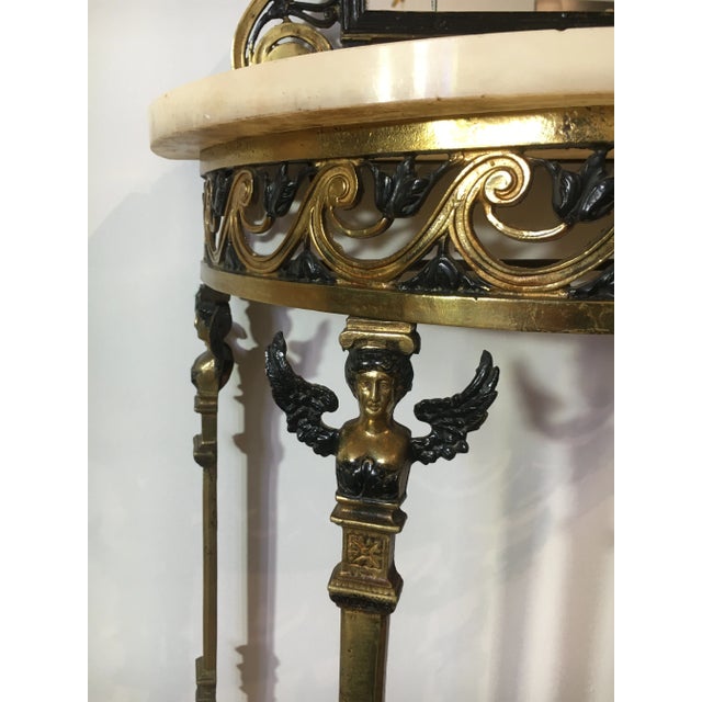 Gothic 1920s Oscar Bach-Style Brass + Onyx Console With Mirror For Sale - Image 3 of 10
