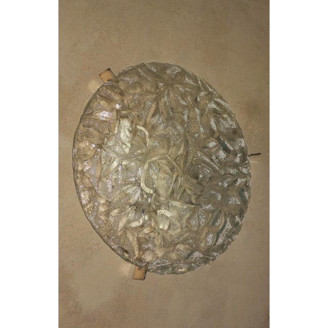 Frosted Ice Glass and Brass Plafonnier from Kaiser Leuchten, 1970s For Sale - Image 9 of 13