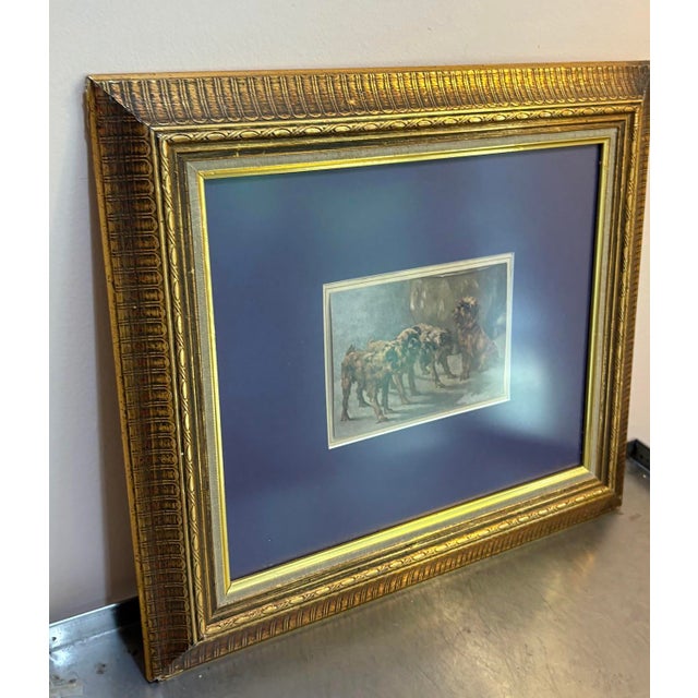 1960s-70s Brussels Griffon trio print in gilt frame w/ purple mat. Excellent condition. Measures 18.5" x 16.5" including...