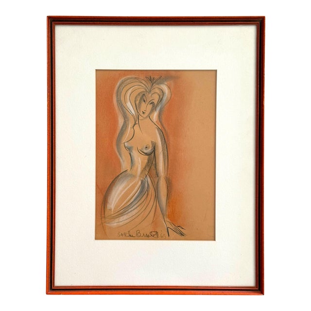 Mid Century Modern Original Signed Pastel & Charcoal Nude Drawing – Sascha Brastoff (1918 - 1993) For Sale