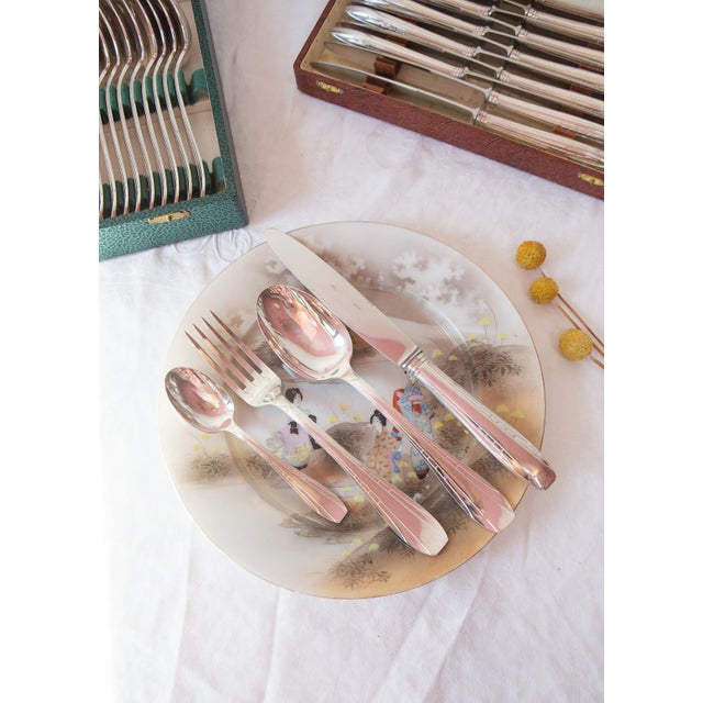 French Cutlery Set for 12 Silver-Plated Metal in a Case from Henri Emil Brille, 1940s, Set of 49 For Sale - Image 3 of 13