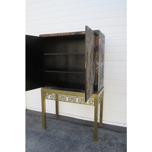 Maitland Smith Hand Painted Chinoiserie Cabinet Cupboard on Brass Stand 5442 For Sale - Image 9 of 18
