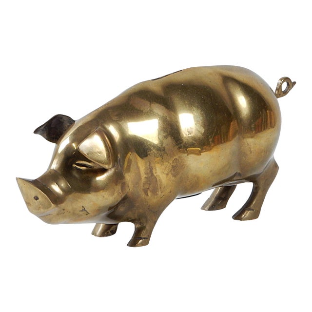 Vintage Brass Hog Sculpture Bank For Sale