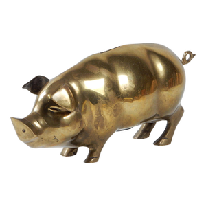 Vintage Brass Hog Sculpture Bank