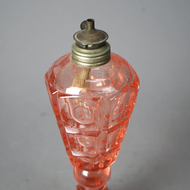 Pink Antique Pink Coinspot Pressed Glass Oil Lamp Circa 1840 For Sale - Image 8 of 10