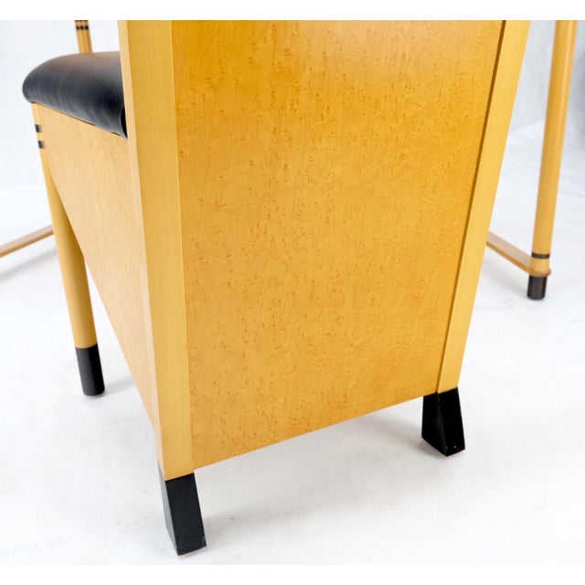 Birds Eye Maple Italian Art Deco Style Low Profile Desk w/ Leather Chair - A Pair For Sale - Image 10 of 12