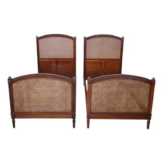 Single Beds in Walnut and Vienna Straw, Set of 2 For Sale
