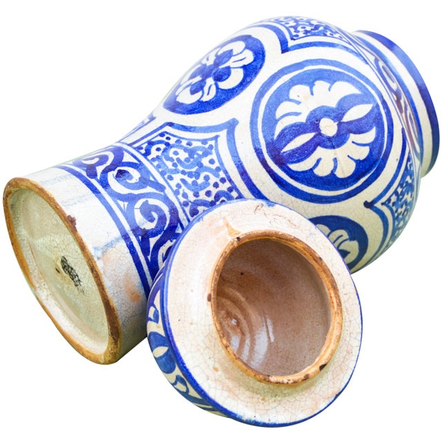 Blue Blue Moroccan Ceramic Lidded Urn For Sale - Image 8 of 9