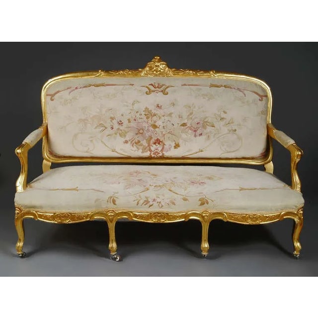 French 19th Century French Giltwood Aubusson Tapestry 7-Piece Salon Suite For Sale - Image 3 of 9