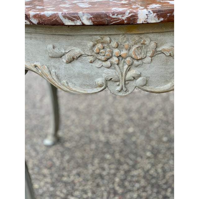 Mid 20th Century French Marble-Top Round Center Table With Painted Carved Wood Base For Sale - Image 4 of 5