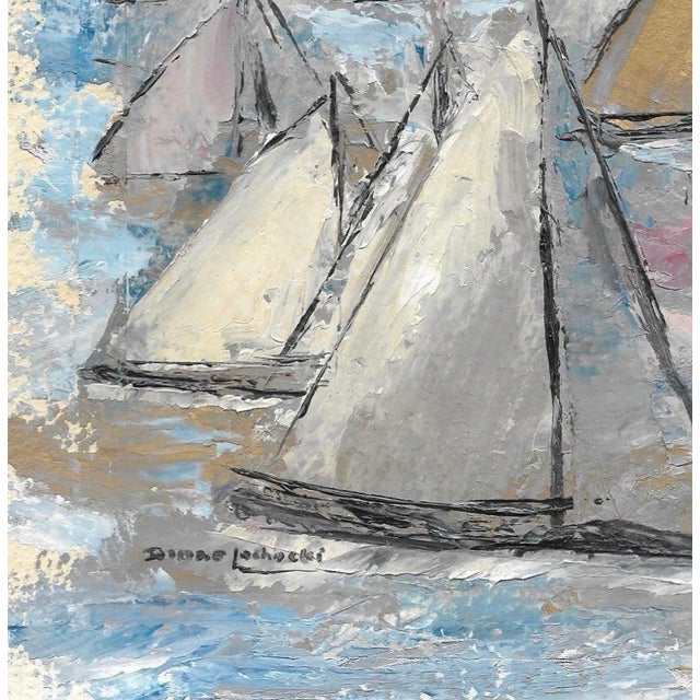 Modern sailing painting by New York State artist Diane Lochocki, oil on heavy card, signed lower left Combined shipping...