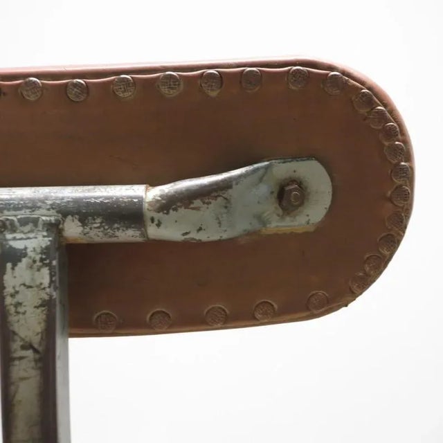 Industrial Industrial Rotatable Steel and Leather Office Chair For Sale - Image 3 of 9