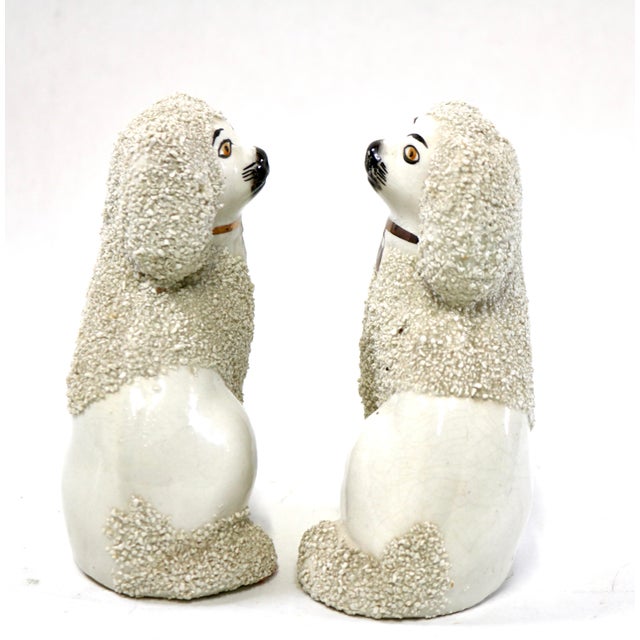William Kent Staffordshire Ware Pair of Confetti Poodle Mantle Dogs For Sale - Image 4 of 12